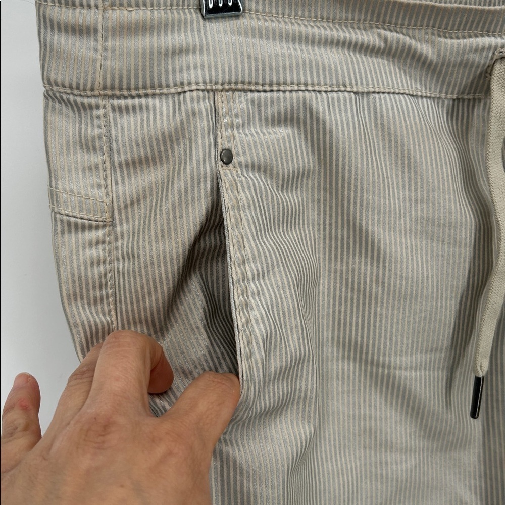 Alembika Striped Drawstring Tapered Pants Beige Size 3 Women Cotton Linen - Picture 5 of 14
